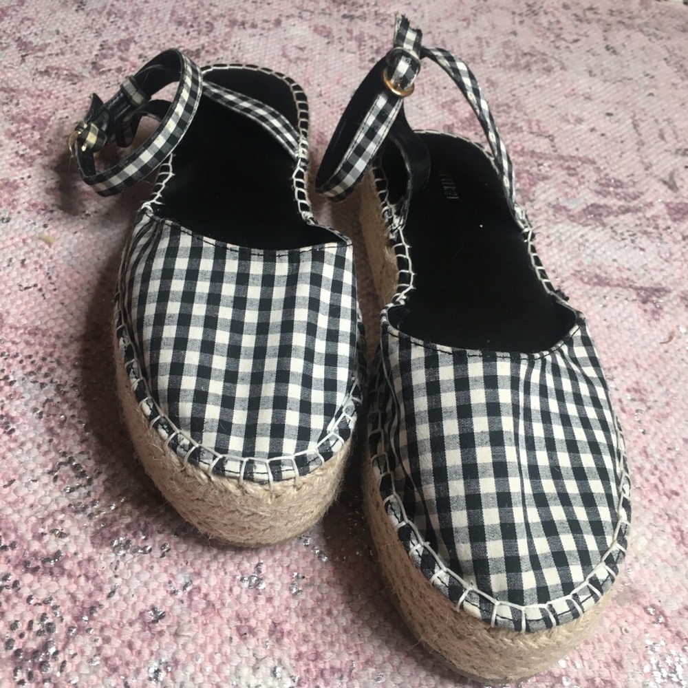 Black and white checkered espadrilles ankle strap